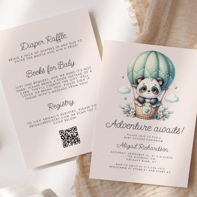 Convites Lindo Código QR de Blush Verde Menta de Panda Bebê (Criador carregado)