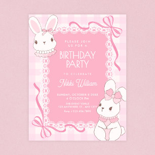Convites Lindo coelho de laço rosa de aniversário