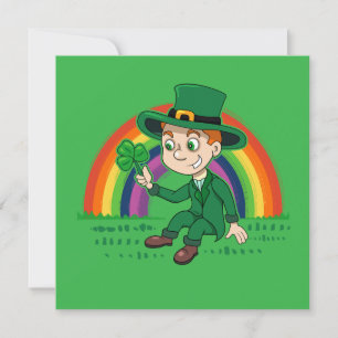 Convites Lindo duende de desenho animado com trevo e arco-í