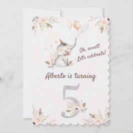 Convites Lindo Elefante Boho Floral Quinto Aniversário
