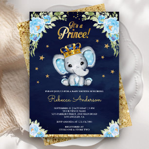 Convites Lindo Elefante Príncipe Floral Azul Marinho Churra
