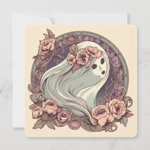 Convites Lindo Fantasma Art Nouveau com Flores Assustador