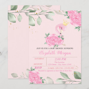 Convites Lindo Flamingo, Folhas, Chuveiro de Bebê Floral