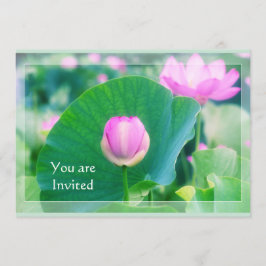 Convites Lindo Flor Verde Flor de Folha de Lotus Rosa Flor