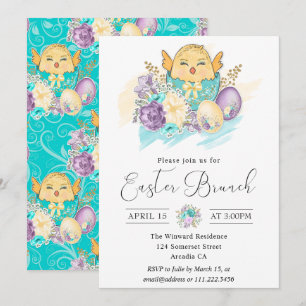 Convites Lindo Frango Floral em Aquarela no Ovo Brunch de P