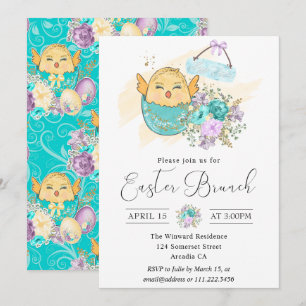 Convites Lindo Frango Floral em Aquarela no Ovo Brunch de P