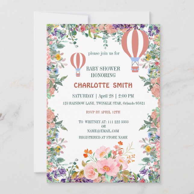 Convites Lindo gradiente de flor de balão rosa bebê shower (Frente)