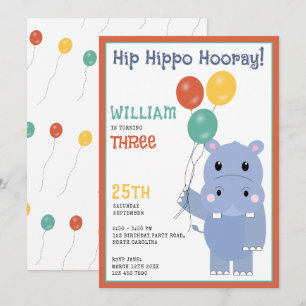 Convites Lindo Hipopótamo Hip Hipócrita Hooray Aniversário