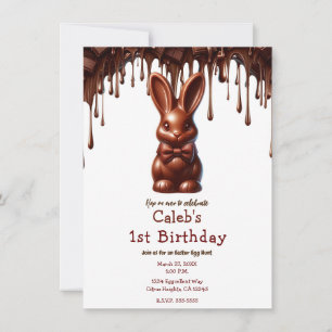 Convites Lindo laço de chocolate coelho de Páscoa 1º aniver