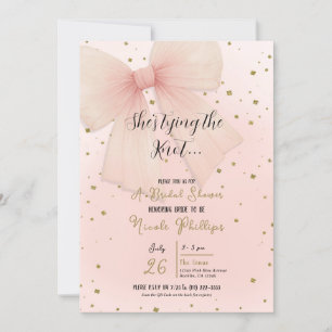 Convites Lindo Laço de Tule Rosa Dourado Confete Chá de Noi
