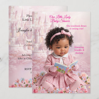 Convites Lindo Livro de Chuvada de Bebê Menina Rosa Étnica