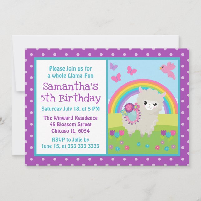 Convites Lindo Llama Floral de Primavera e Aniversário Arco (Frente)