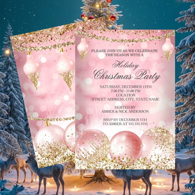 Convites Lindo Natal de Festa de Natal em Ouro Rosa (Criador carregado)