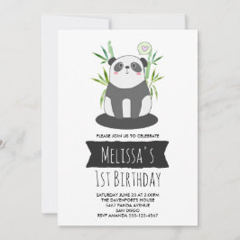 Convites Lindo Panda Preto e Branco em Bambu de Aniversário