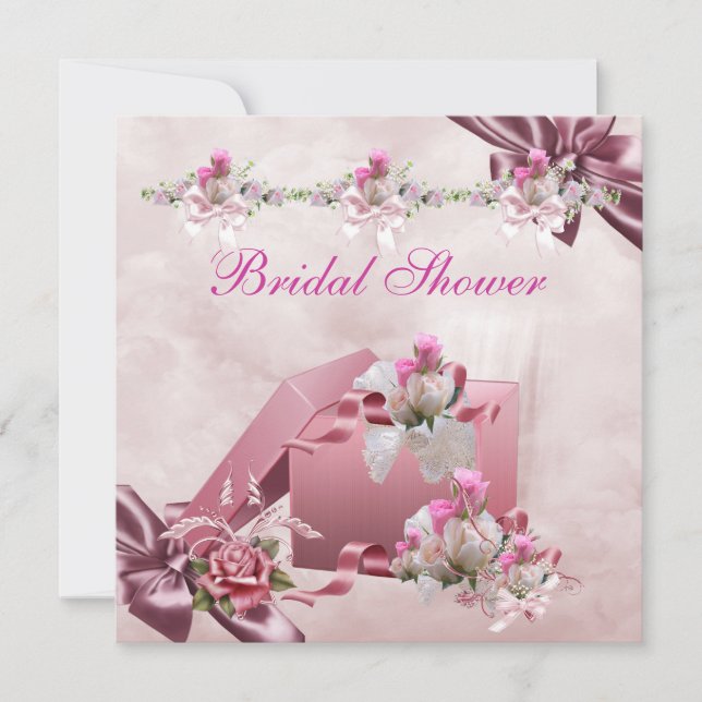Convites Lindo Presente Branco Rosa Flor Rosa para Chá de N (Frente)