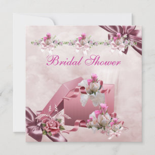 Convites Lindo Presente Branco Rosa Flor Rosa para Chá de N