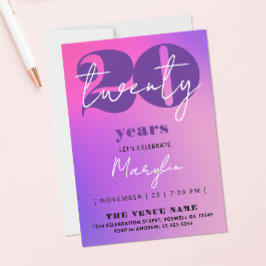 Convites Lindo Rosa Pastel Roxo 20º Vigésimo Ombre Ousado