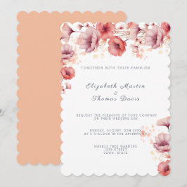 Convites Lindo Rosa, Penugem de Pêssego, Casamento Aquarela
