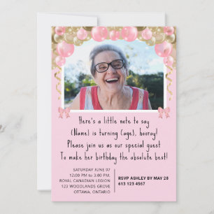 Convites Lindo Rosa Personalizado Aniversário de 100 anos