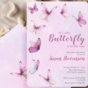 Convites Lindo Rosa Um Chá da Bebê de Borboleta Pequena