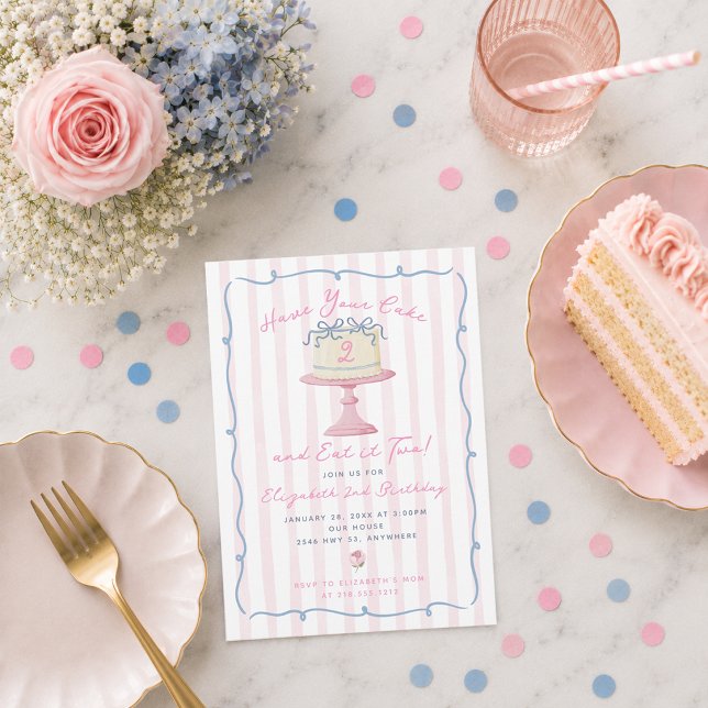 Convites Lindo Tenha Você Bolo e Coma Dois 2º Aniversário (Quirky Hand Drawn Have You Cake and Eat it Two Invitation)
