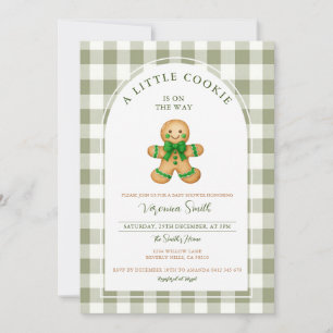 Convites Lindo Um biscoito baby shower xadrez verde 