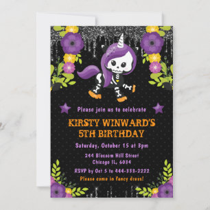 Convites Lindo Unicórnio Floral Aniversário de Halloween