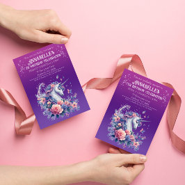 Convites Lindo Unicórnio Rosa Roxo Ombre Aniversário de Men