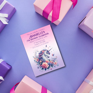 Convites Lindo Unicórnio Rosa Roxo Ombre Aniversário de Men
