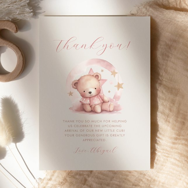 Convites Lindo Urso de Pelúcia Rosa Obrigado no Chá de Bebê (Criador carregado)