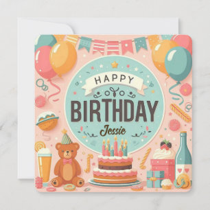 Convites Lindo Urso de Pelúcia Rosa Pastel Feliz Aniversári