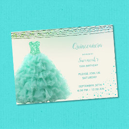 Convites Lindo Vestido Verde Água para Quinze Anos sob Luze