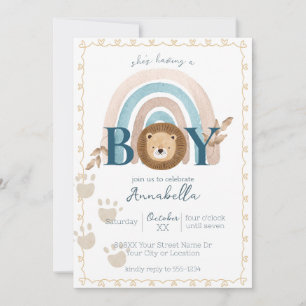Convites Lindos Boho Bebê Menino Leão Filhote Impressões de