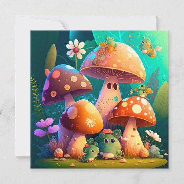 Convites Lindos cogumelos bebês verdes fofos (Frente)