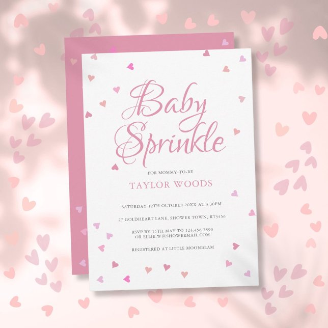 Convites Lindos Corações de Amor Rosa Bebê Chuveirinho (Pretty Pink Love Hearts Baby Sprinkle Shower Invitation)