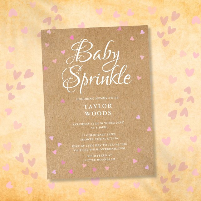 Convites Lindos Corações Rosa Bebê Chuva de Presentes Banho (Pretty Pink Hearts Baby Sprinkle Shower Rustic Invitation)