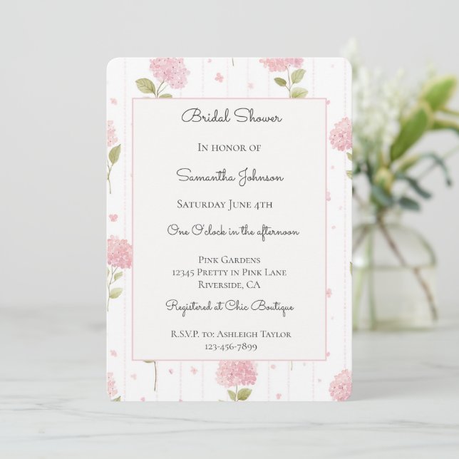 Convites Lindos Flores de Hortênsia Rosa Casamento   (Em pé/Frente)