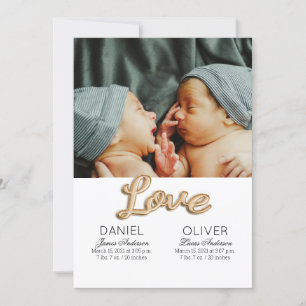 Convites Lindos gêmeos de anuncio de natalidade de penas