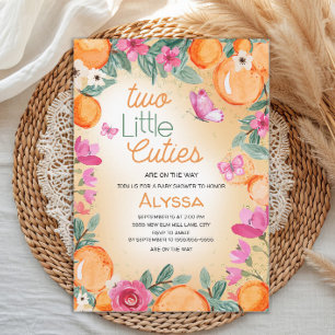 Convites Lindos Gêmeos Laranja Rosa Floral Borboletas Twin