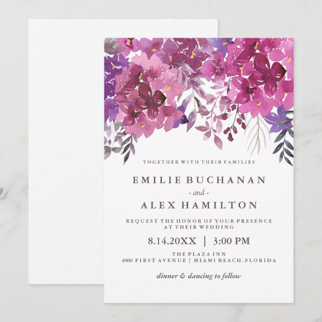 Convites Lindos Hydrangeas de Aquarela e Botânicos (Frente/Verso)