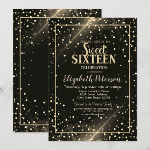 Convites Lindos Pontos Gold, Preto Sweet 16