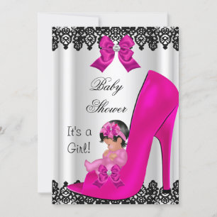 Convites Lindos Sapatos Rosa Bebê Menina Chuveiro Preto Ren