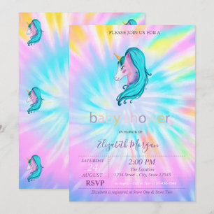 Convites Lindos Unicórnios Estrelas Tie Dye Chá de Bebê