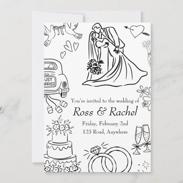 Convites Line Drawn Wedding Invitation  (Frente)