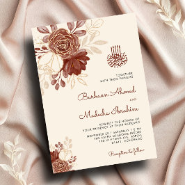 Convites Linen gold glitter watercolor floral Casal Islâmic