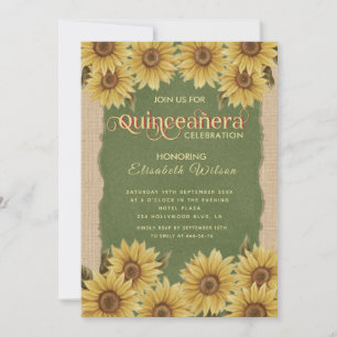 Convites Linen vintage girassol verde Quinceañera Invitati