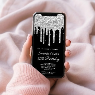 Convites Lingança de prata com brilho preto 50º aniversário