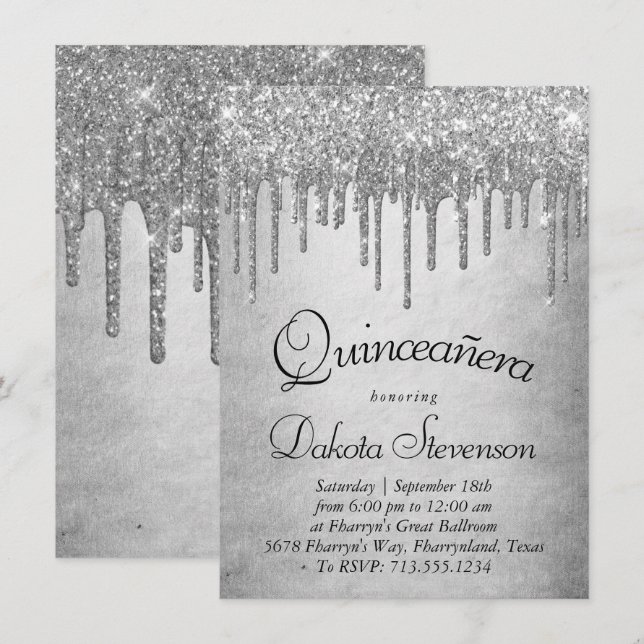 Convites Lingando Largura | Platinum Quinceanera (Frente/Verso)