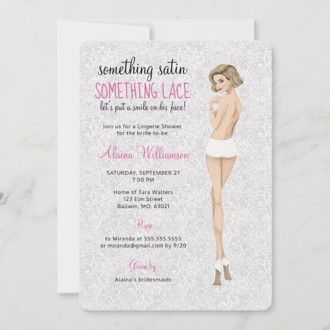 Convites Lingerie de  de rendas em Chá (Frente)