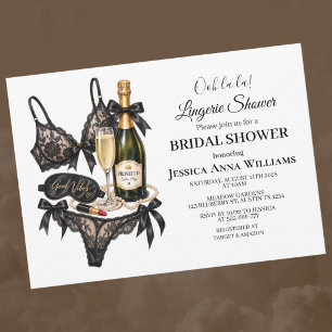 Convites Lingerie de renda preta aquarela, chuveiro de noiv